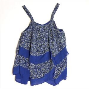 Ditsy Floral Tiered Camisole Top Blue Black Large